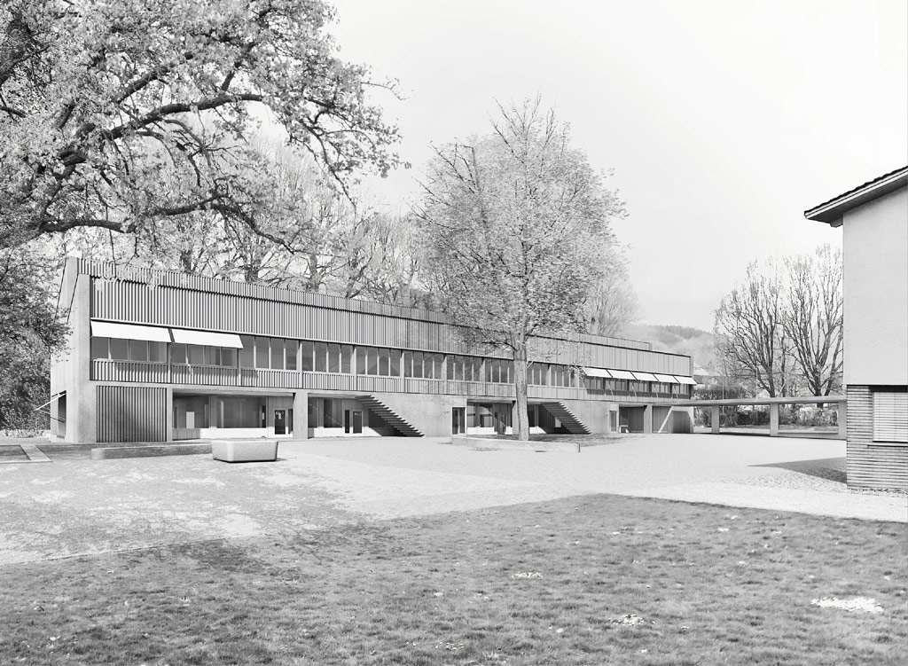 Neues Schulhaus am Pausenhof/an der Schulstrasse
