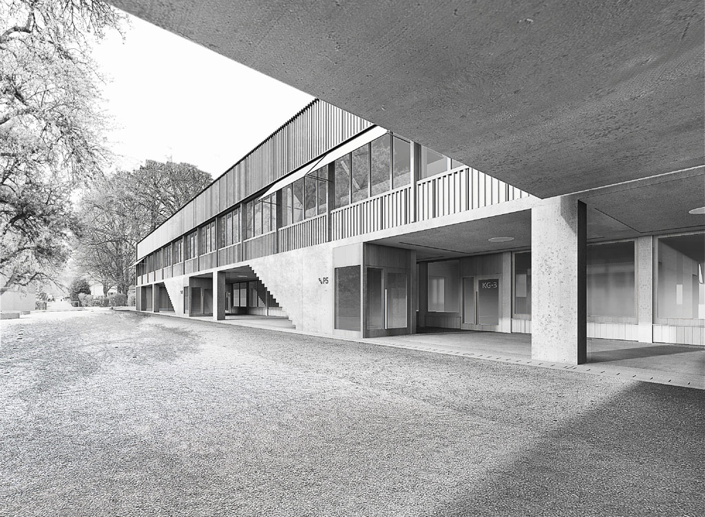 Neues Schulhaus am Pausenhof/an der Schulstrasse