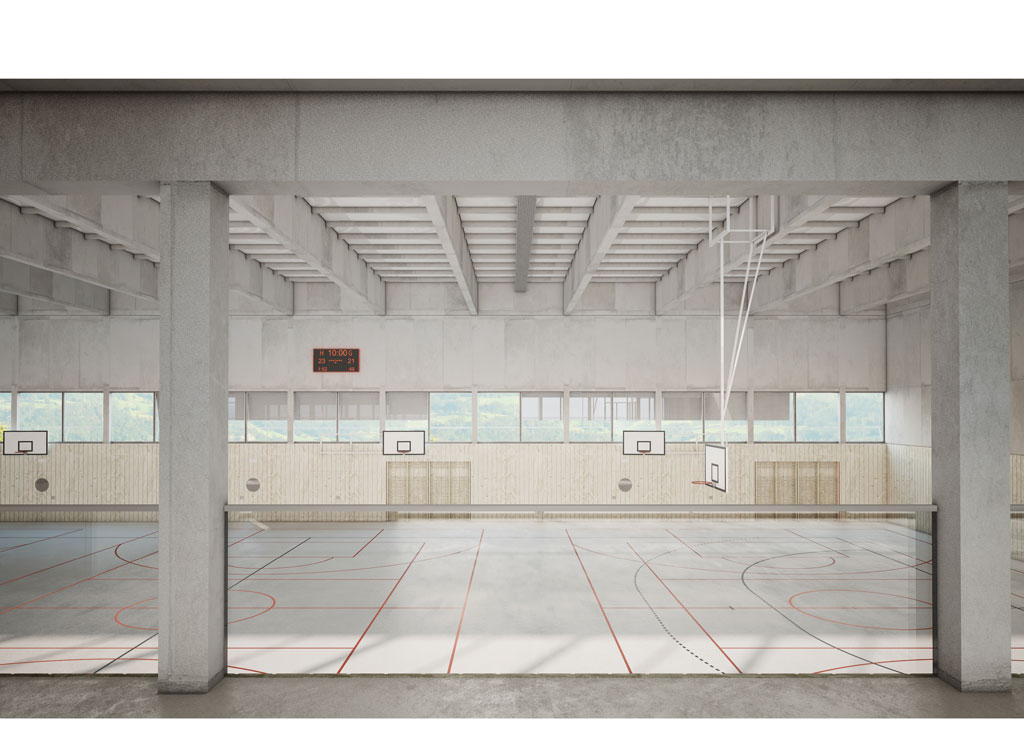Blick vom Foyer in die Turnhalle