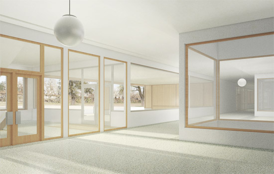 Foyer, Windfang, gedeckte Pausenhalle im Erdgeschoss