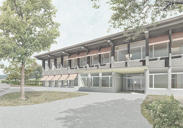 Aussenperspektive Siegerprojekt Projektwettbewerb HPS-Ruemelbach